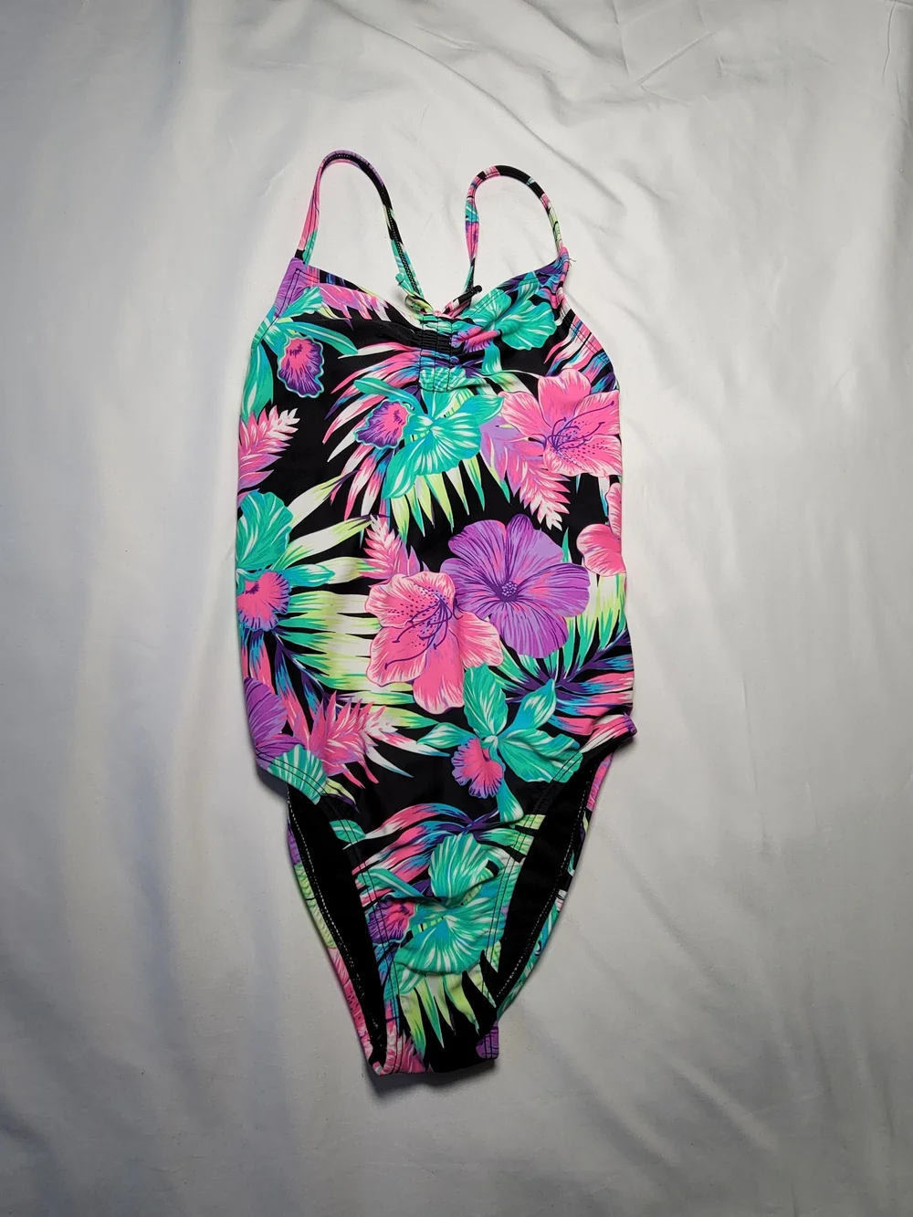 The Children's Place Black Floral One-Piece Swimsuit - Size M (7/8)